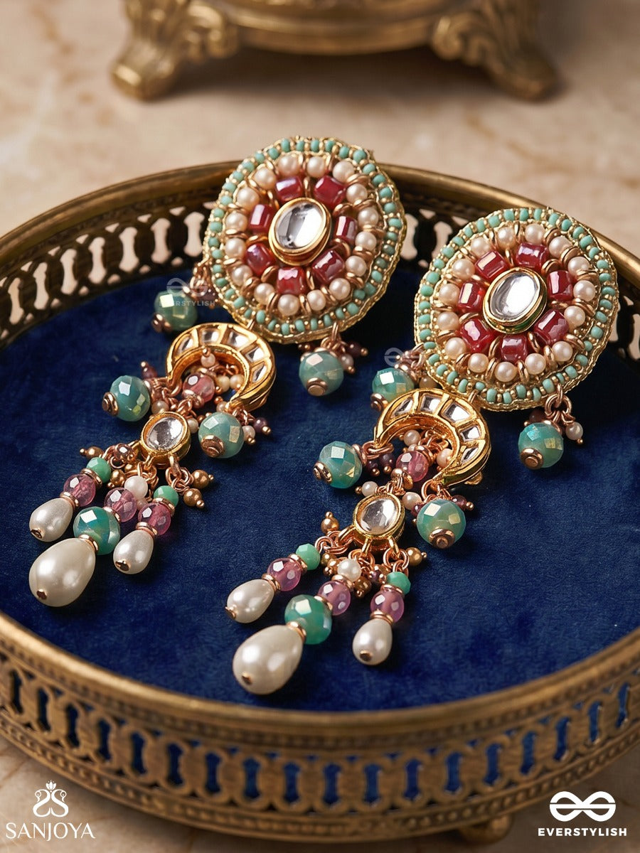 Padmavistara - Lotus Expanse - Ornate Earrings With Floral Motif And Dangling Gem Details