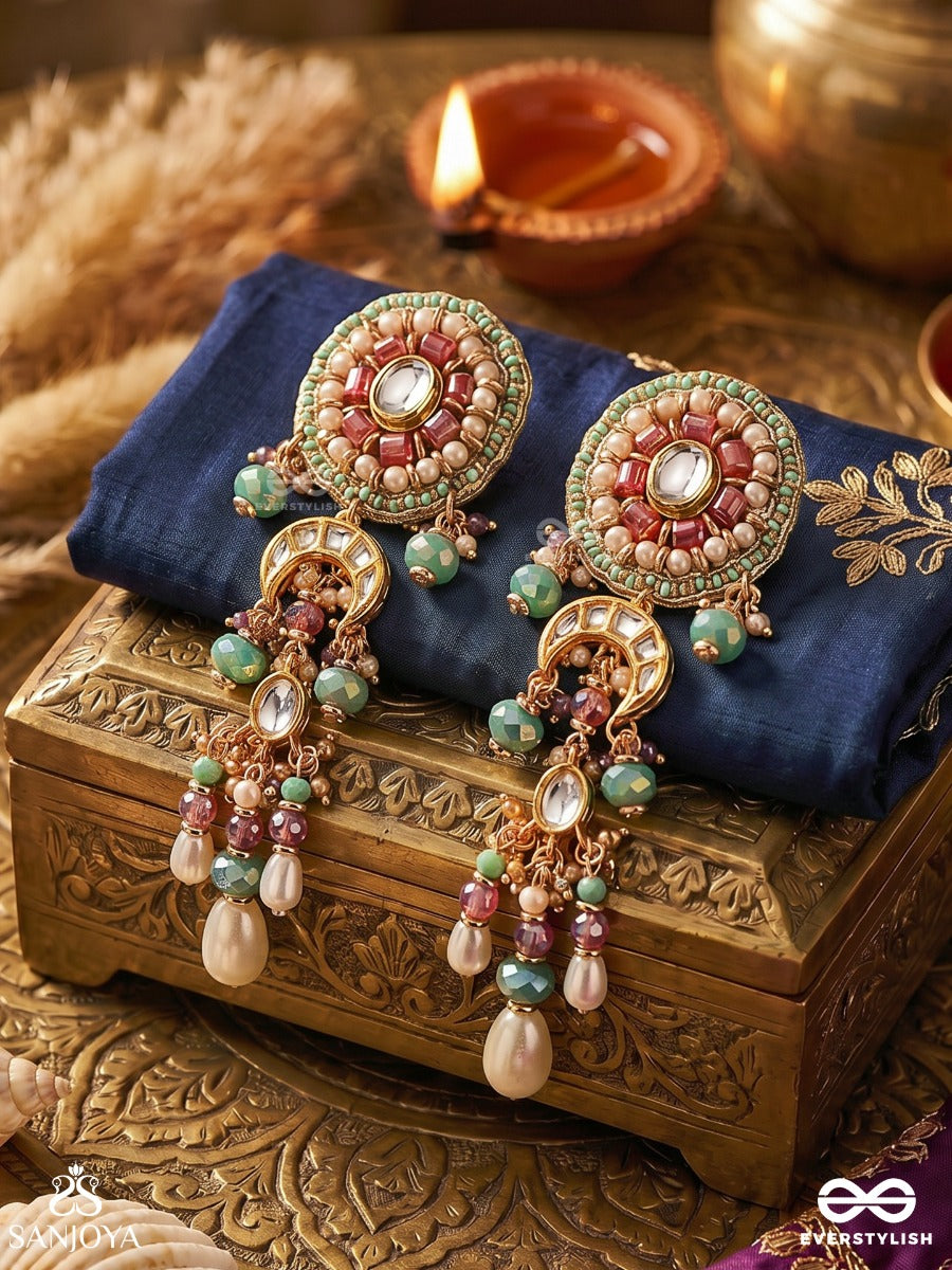 Padmavistara - Lotus Expanse - Ornate Earrings With Floral Motif And Dangling Gem Details