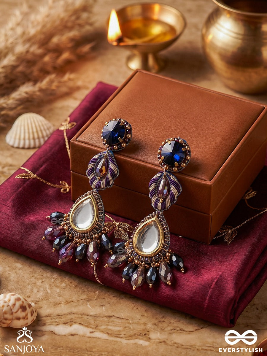 Vyompratika - Celestial Emblem - Statement Earrings With Ornamental Panels And Dangling Drop Accents