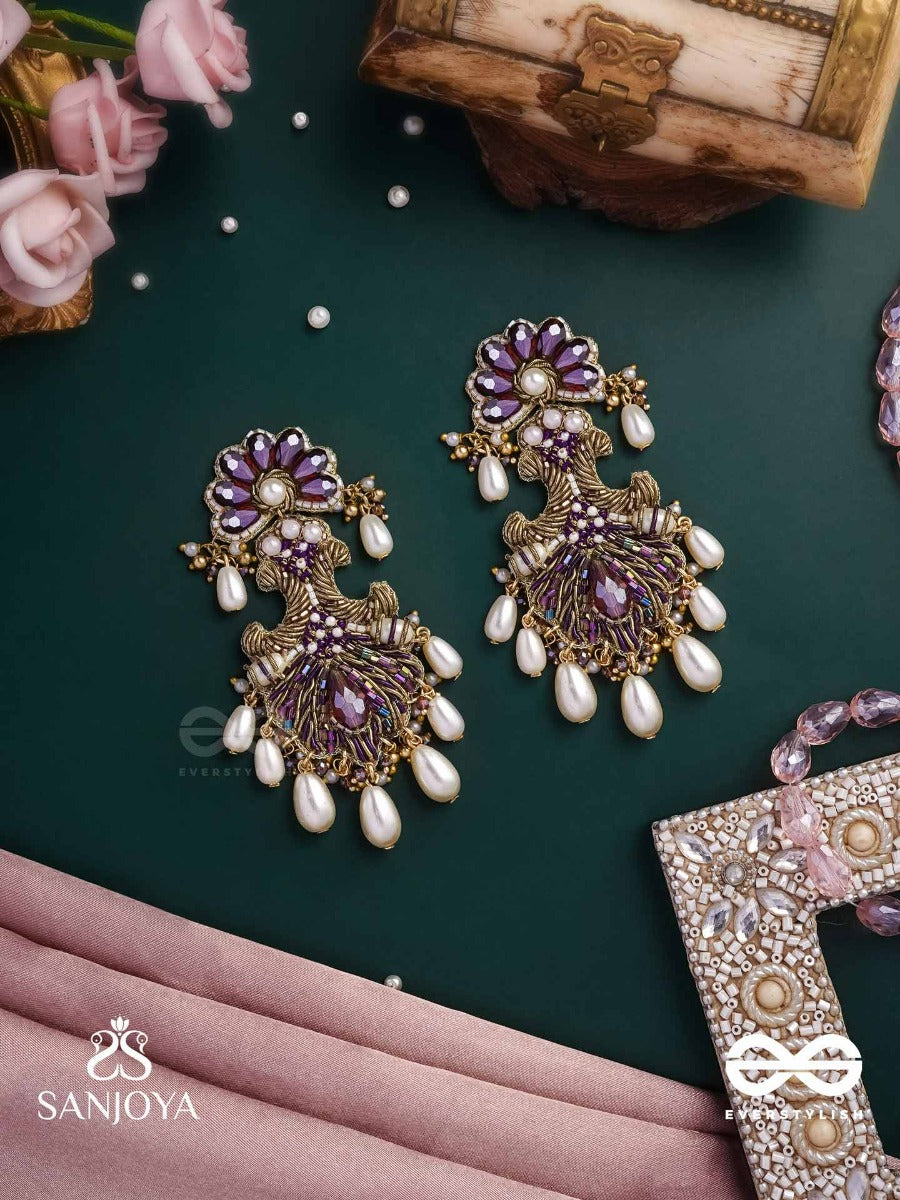 Shyam Pushp- Dark Blossom A Regal Earring With Rich, Dark-Hued Gemstones And Pearl Accents, Resembling A Blooming Flower