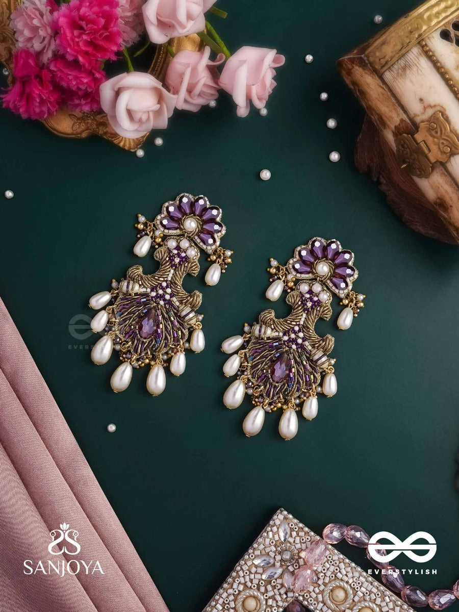 Shyam Pushp- Dark Blossom A Regal Earring With Rich, Dark-Hued Gemstones And Pearl Accents, Resembling A Blooming Flower