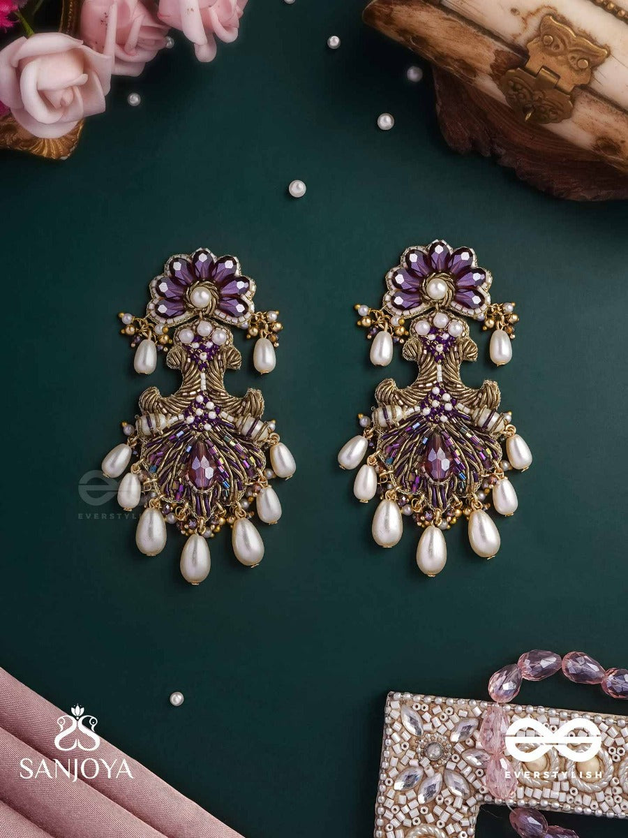 Shyam Pushp- Dark Blossom A Regal Earring With Rich, Dark-Hued Gemstones And Pearl Accents, Resembling A Blooming Flower