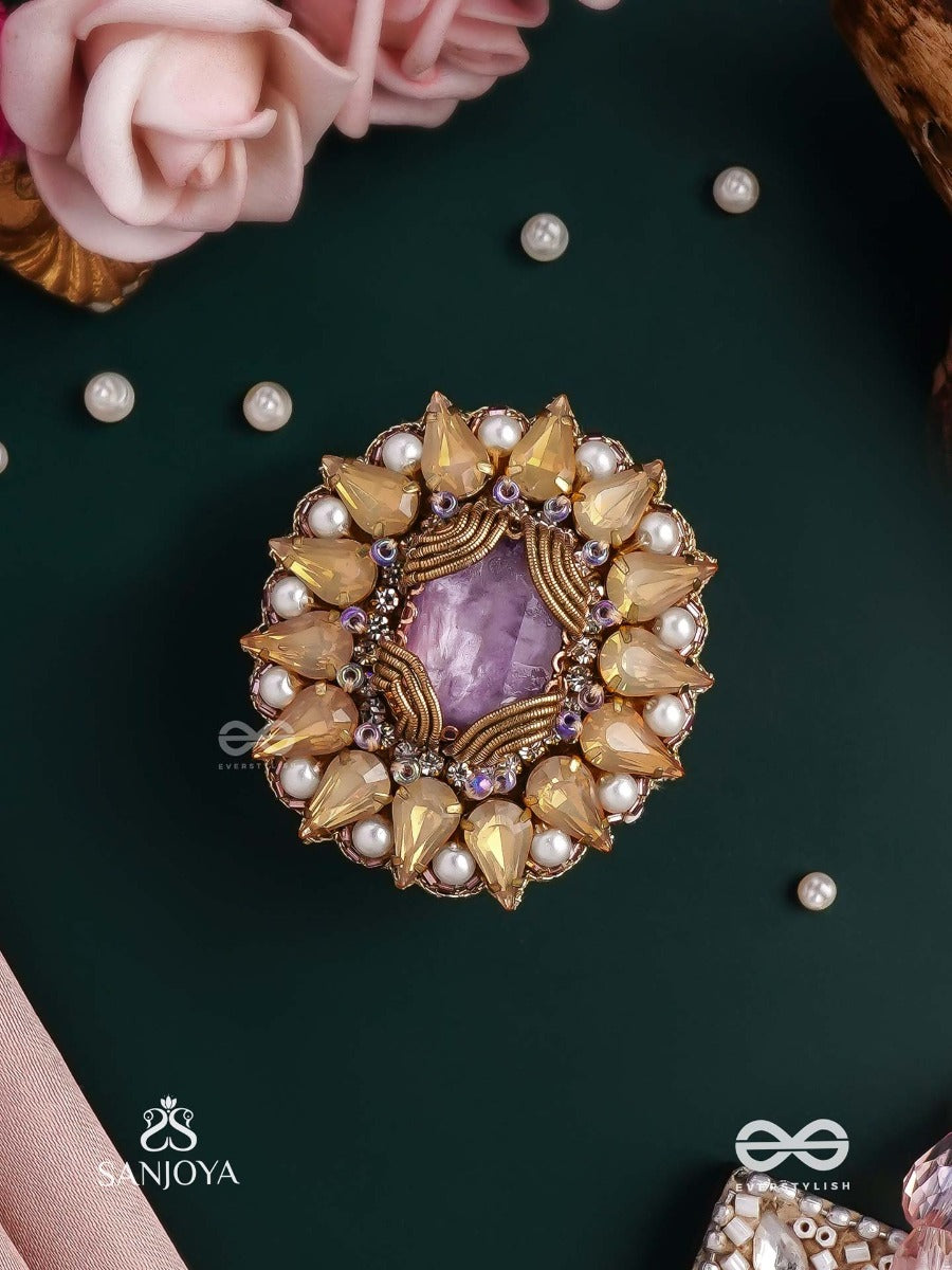 Kanaka Pushpa - Golden Flower Embroidered Flower-Shaped Ring Adorned With Yellow Gems And Pearls, Giving A Golden Glow