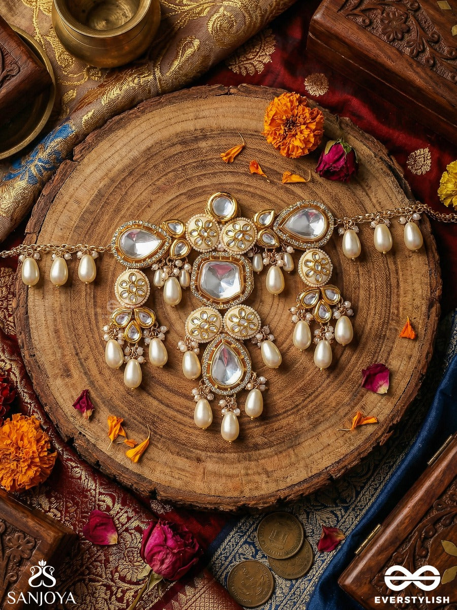 Kamakshi - One With Loving Eyes - Statement Necklace With Ornamental Motifs And Pearl Fringe