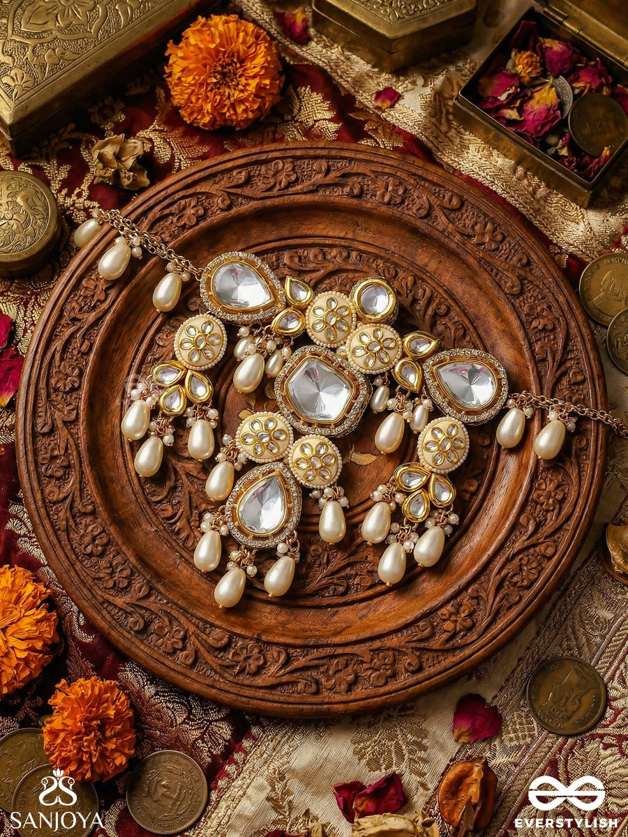 Kamakshi - One With Loving Eyes - Statement Necklace With Ornamental Motifs And Pearl Fringe
