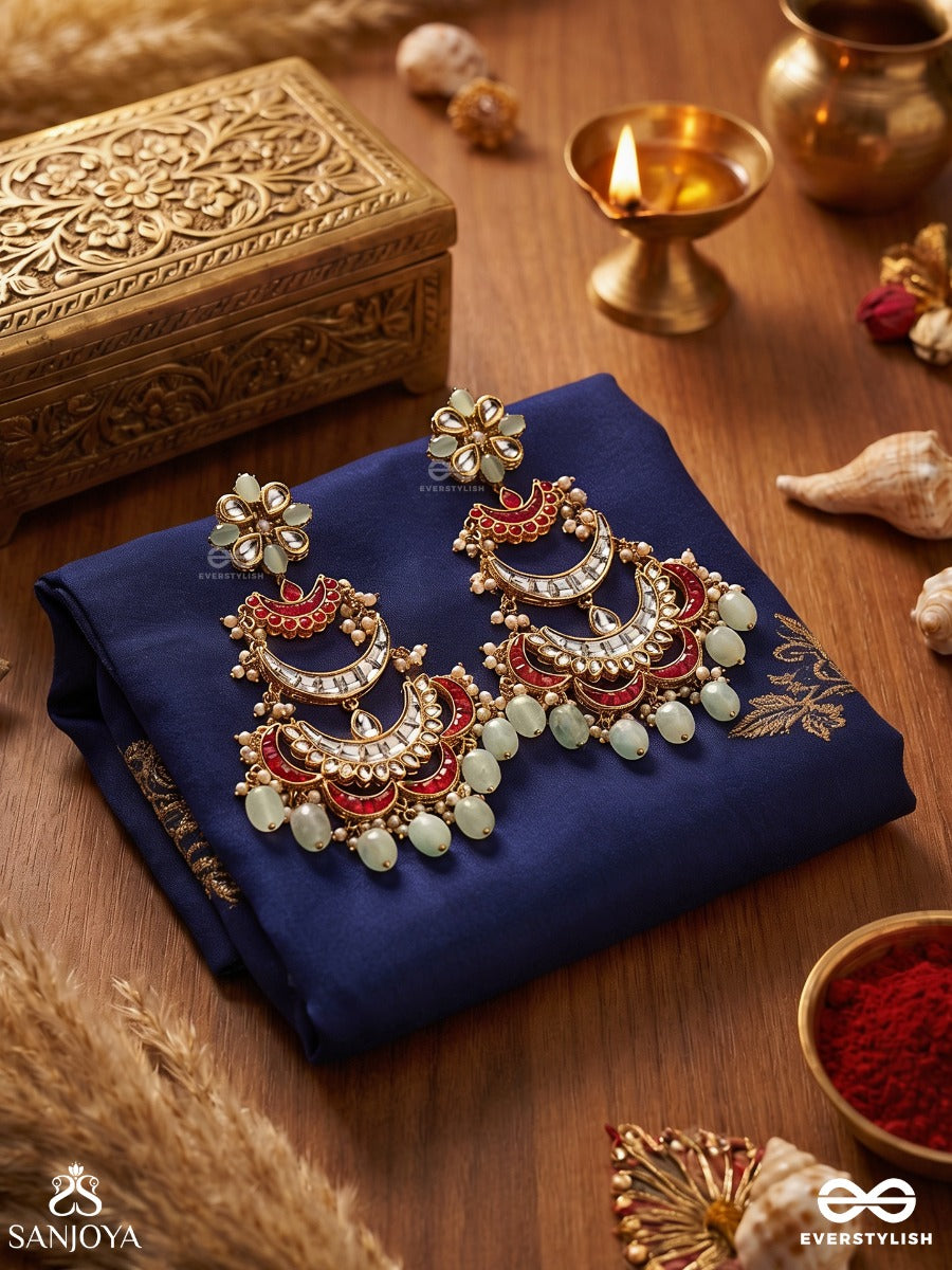 Chandrika Dhara- Moonlight Cascade Exquisite Floral Kundan Earrings Adorned With Pearls And Pastel Beads