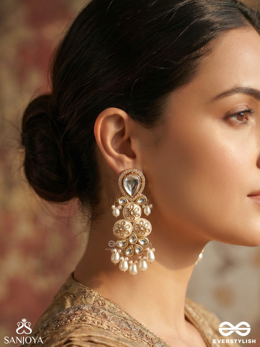 Meghisha - Cloud-Like Beauty - Ornate Earrings With Embellished Floral Motifs And Dangling Details