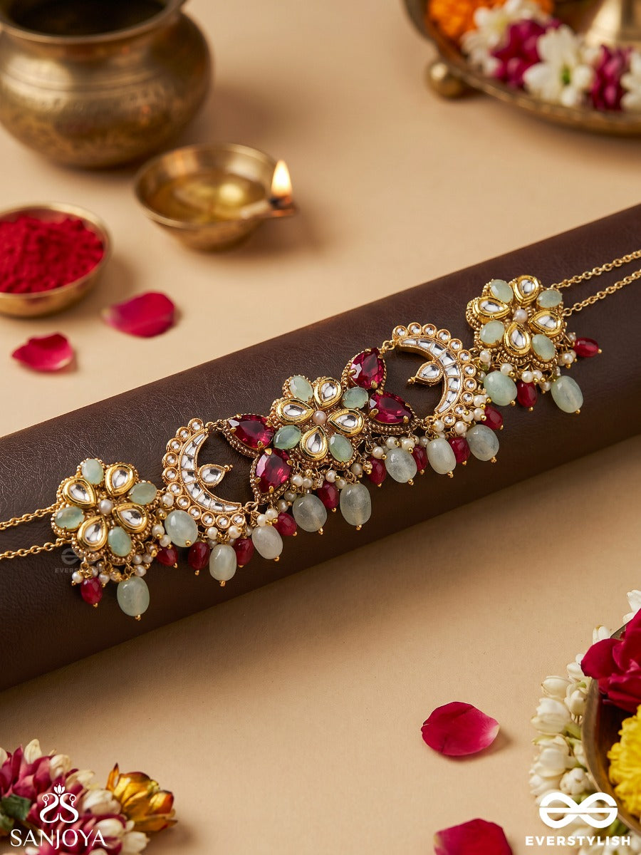 Ratnashringa - Jewelled Crest - Statement Necklace With Ornamental Panels And Multi-Drop Details