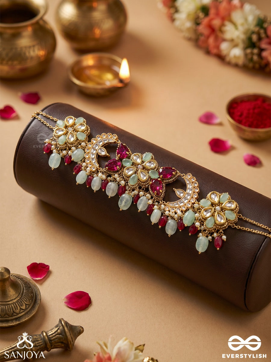 Ratnashringa - Jewelled Crest - Statement Necklace With Ornamental Panels And Multi-Drop Details