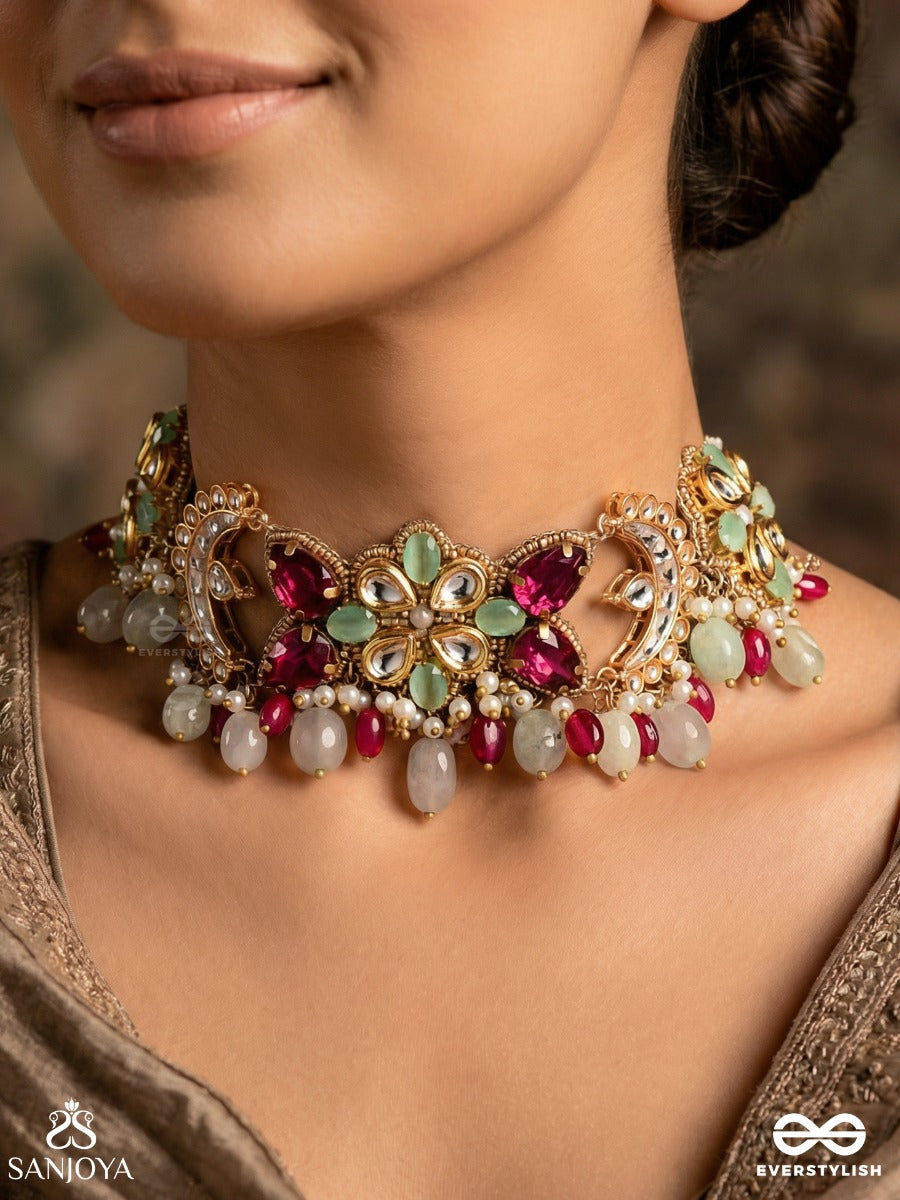 Ratnashringa - Jewelled Crest - Statement Necklace With Ornamental Panels And Multi-Drop Details
