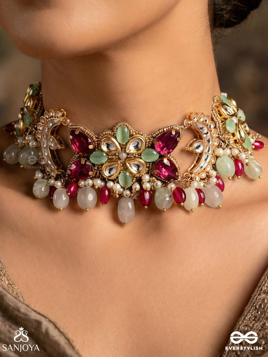 Ratnashringa - Jewelled Crest - Statement Necklace With Ornamental Panels And Multi-Drop Details