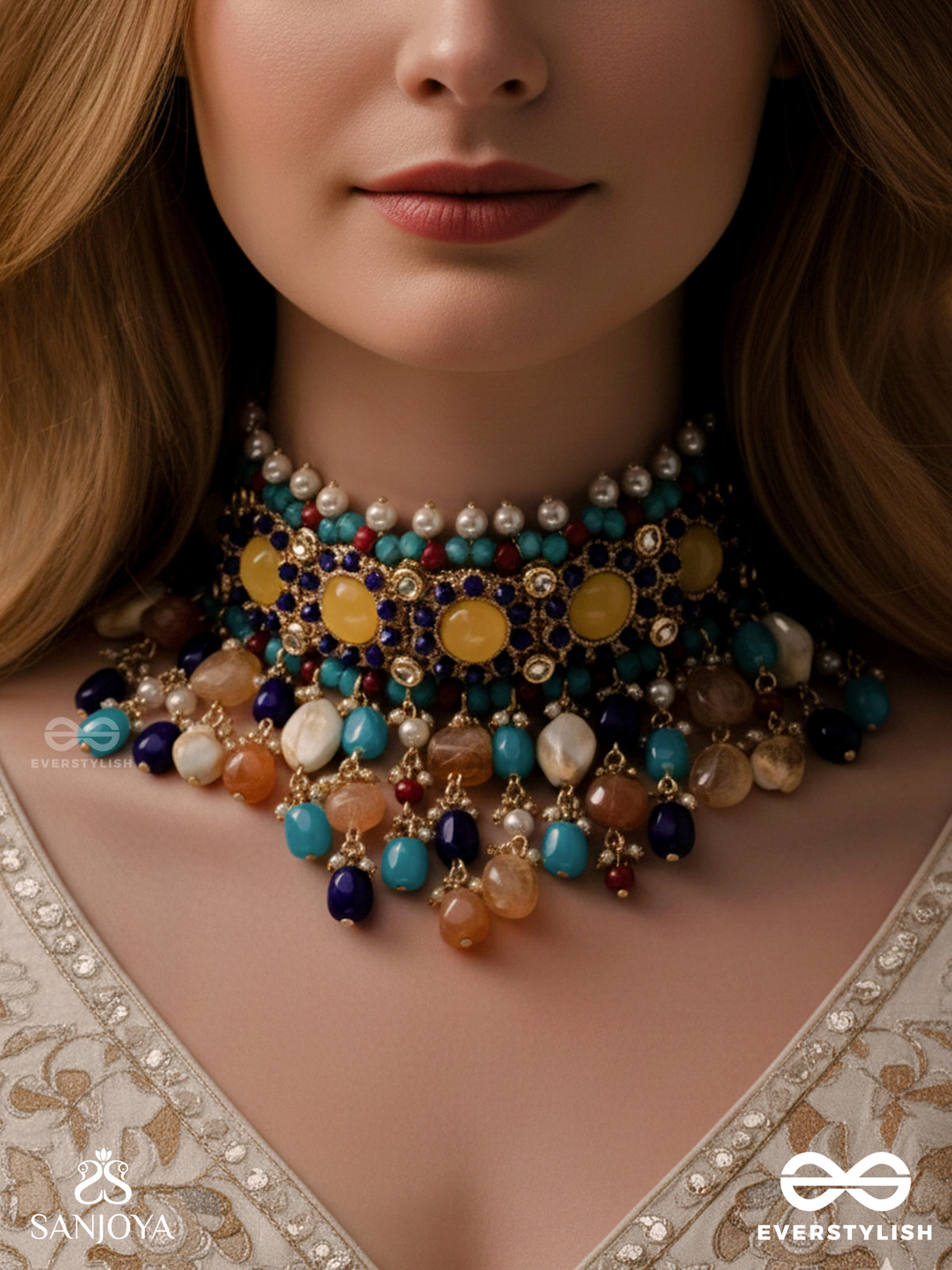 Rang Tarangini - Jahnvi Kapoor Inspired Neckpiece With Colorful Beads, Stones, Pearls And Intricate Design