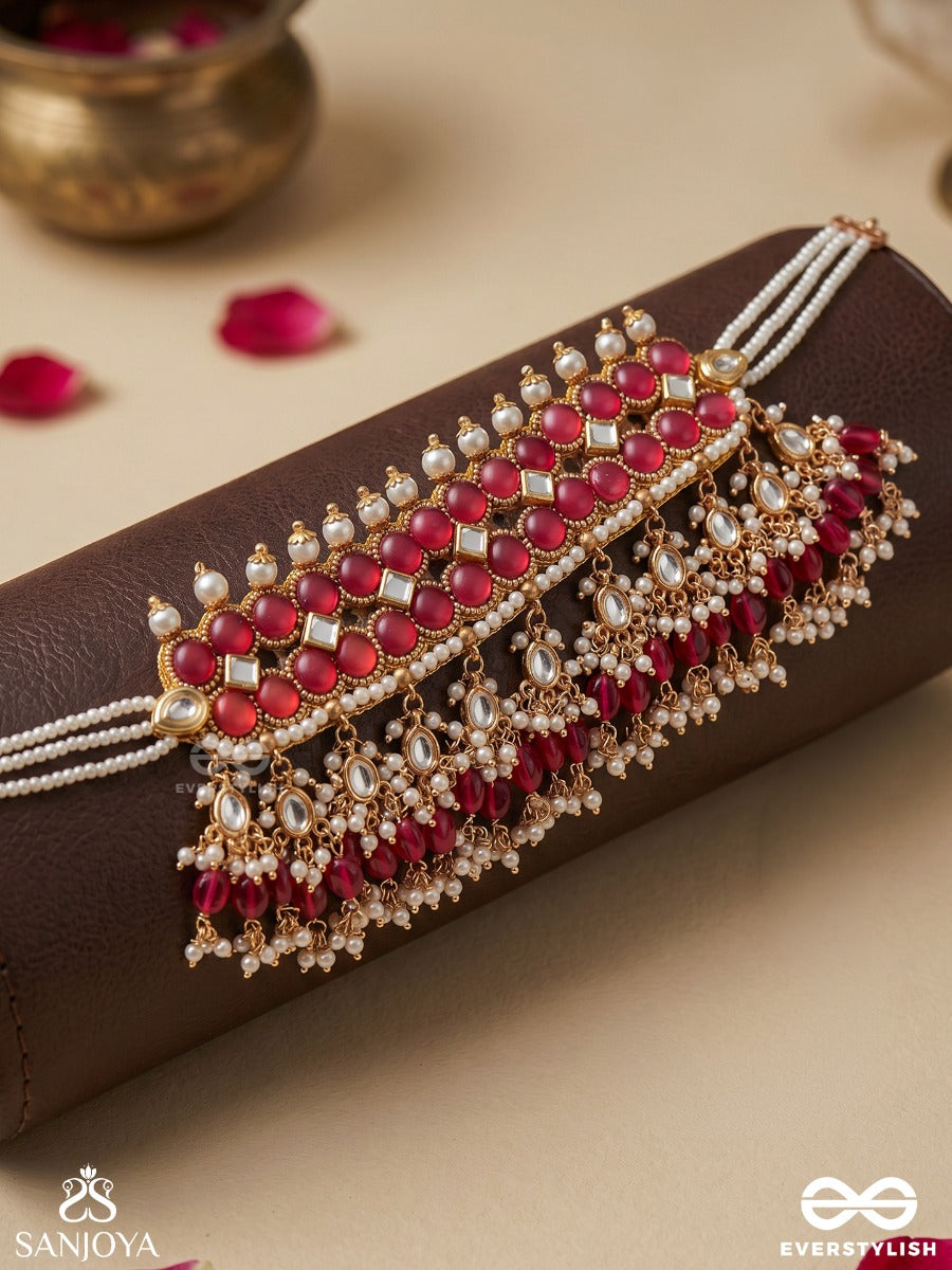 Gulabi Dhara - Suhana Khan Inspired Neckpiece Featuring Kundan, Red Gemstones And Pearls