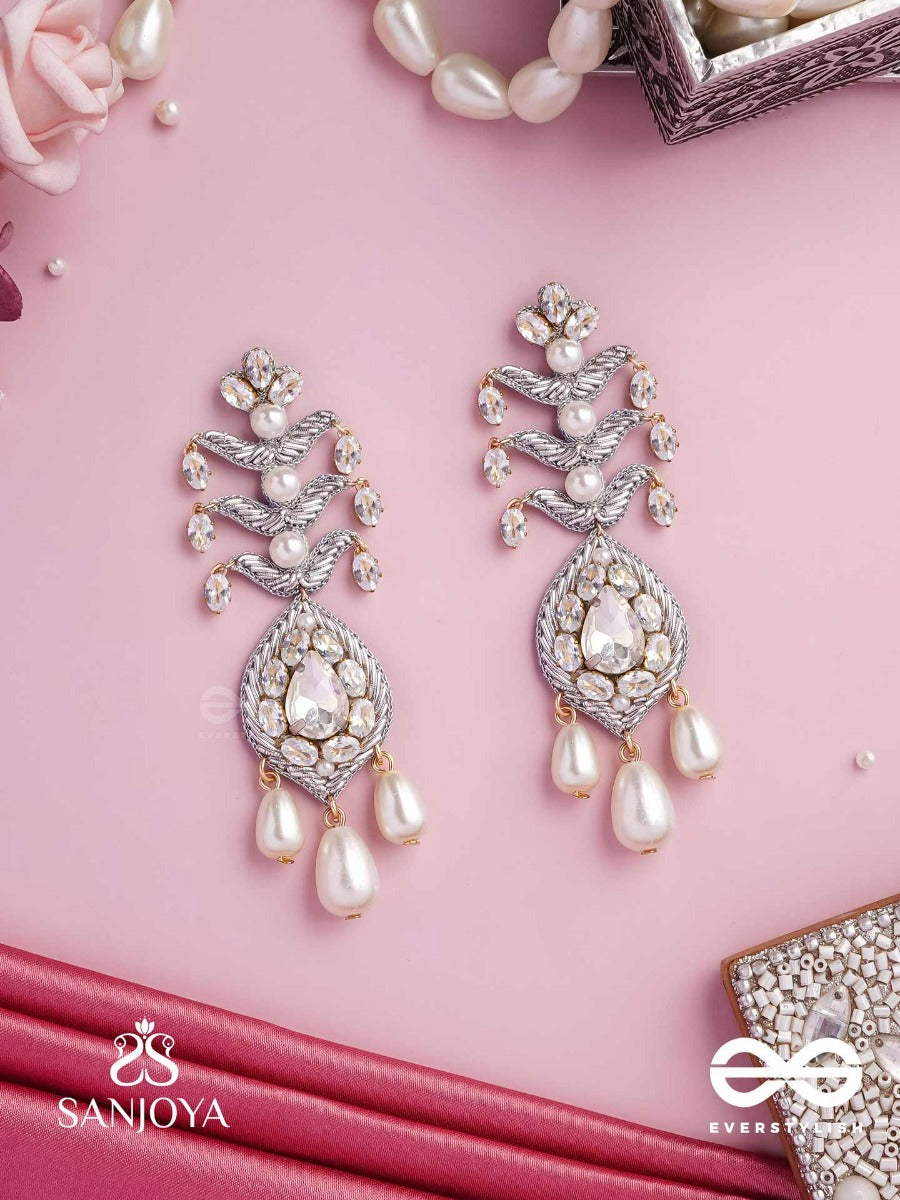 Shwetapushpa- Shloka Ambani Inspired Earrings With Silver Accents, CZ Stones And Pearls