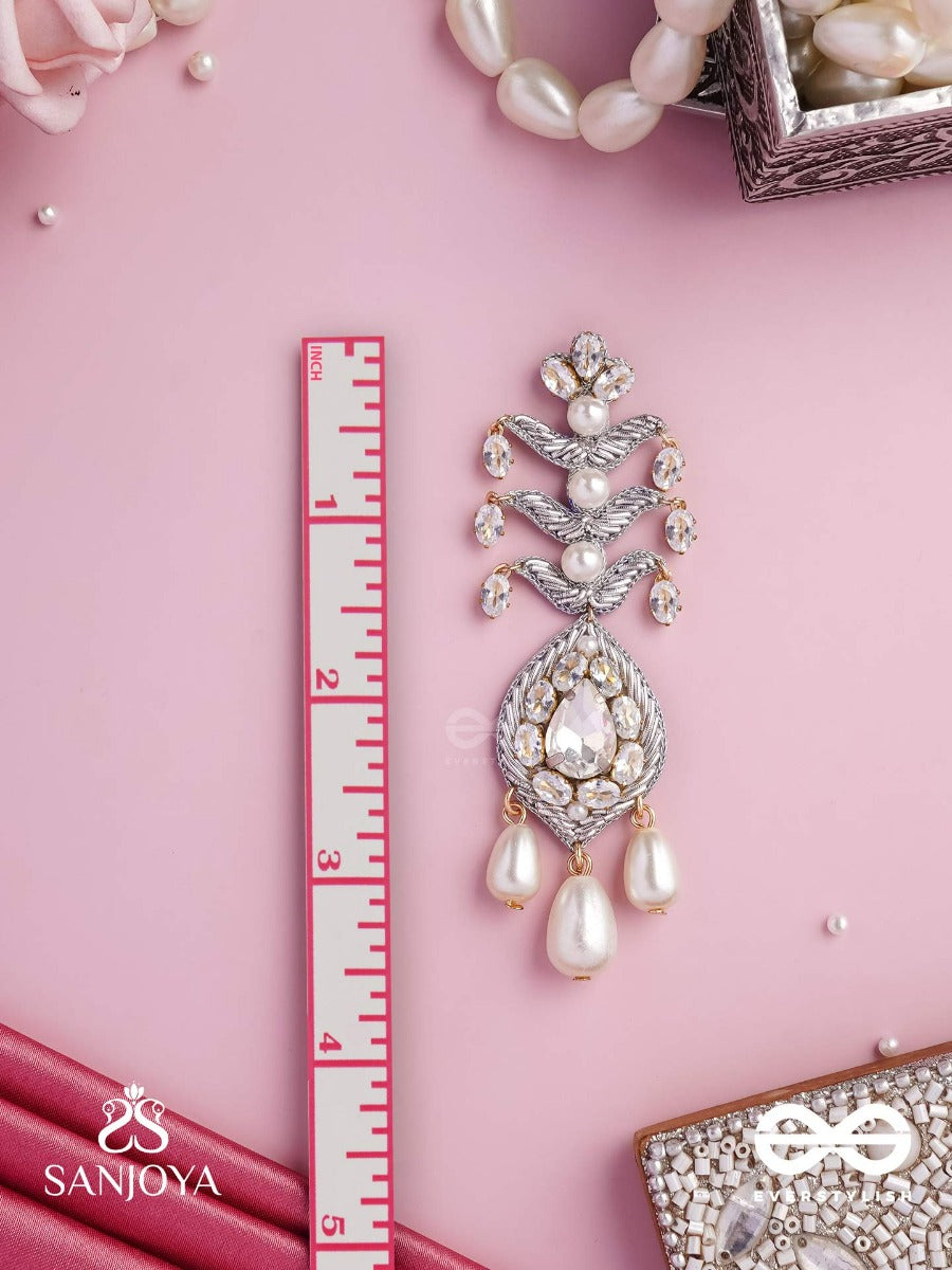 Shwetapushpa- Shloka Ambani Inspired Earrings With Silver Accents, CZ Stones And Pearls