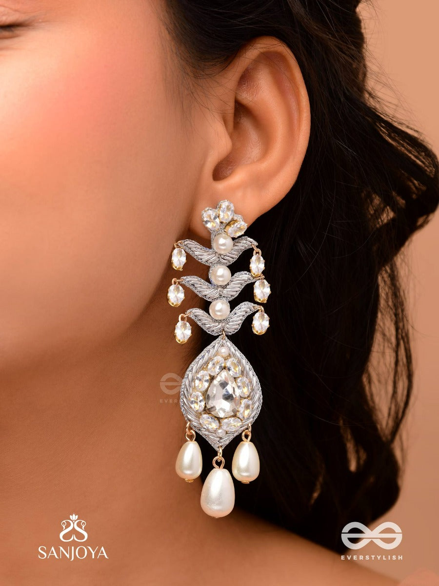 Shwetapushpa- Shloka Ambani Inspired Earrings With Silver Accents, CZ Stones And Pearls