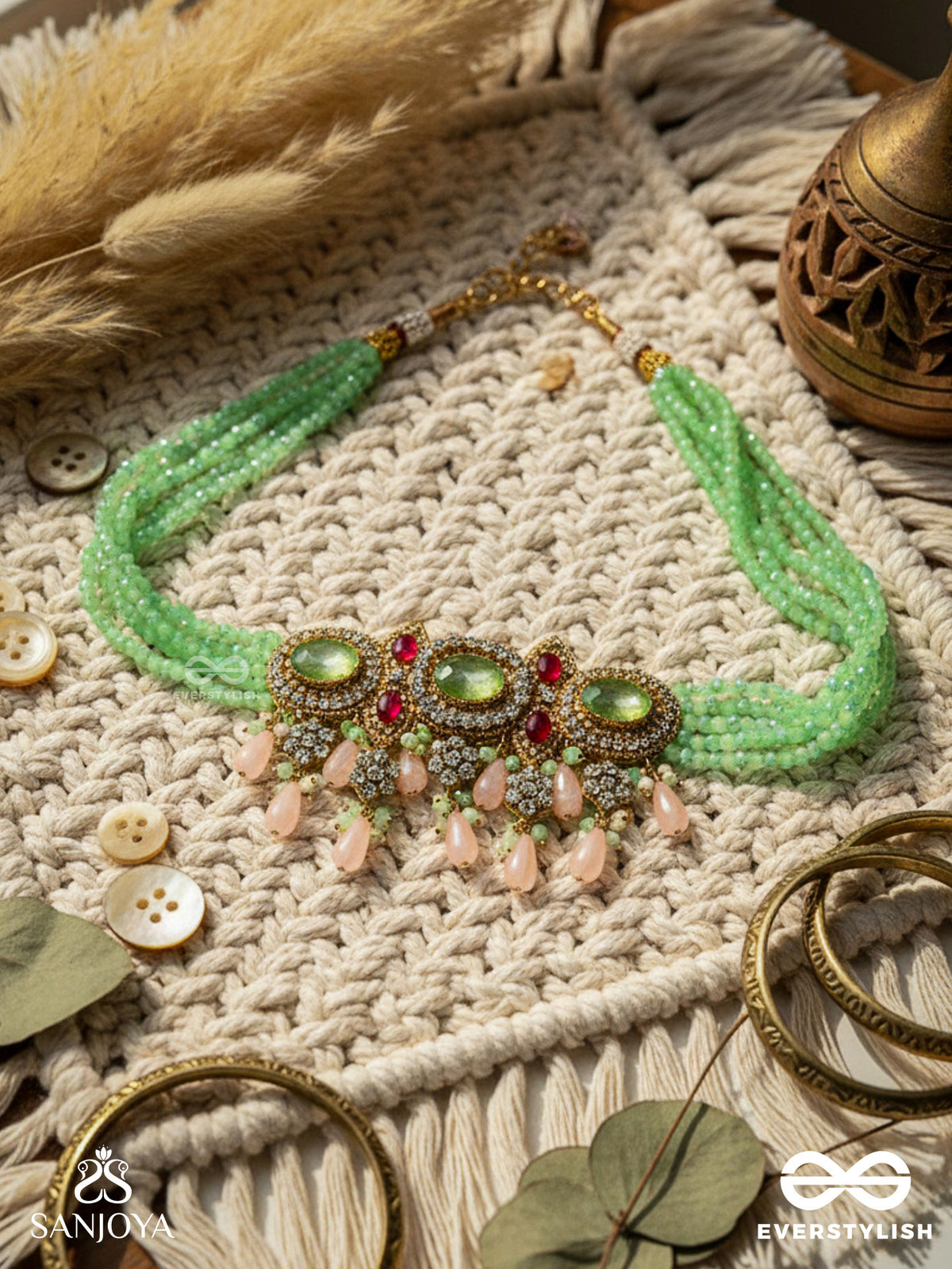 Pankhuri Dhara - Suhana Khan Inspired Neckpiece Featuring Cascading Pink Beads And Sparkling Gemstones