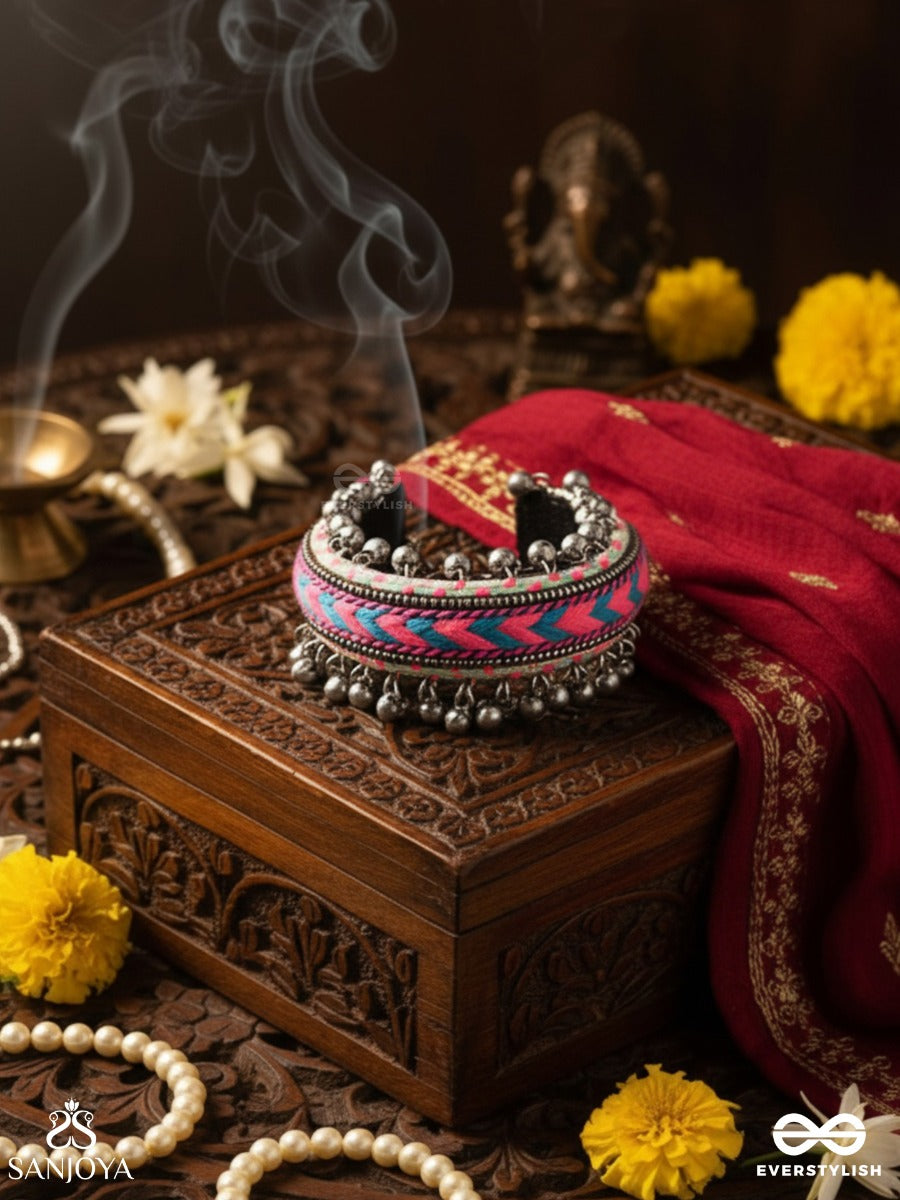 Chitra Dhara - Flow Of Colors Embroidered Bracelet With A Mix Of Colors And Intricate Thread Work, Adorned With Ghungroo's