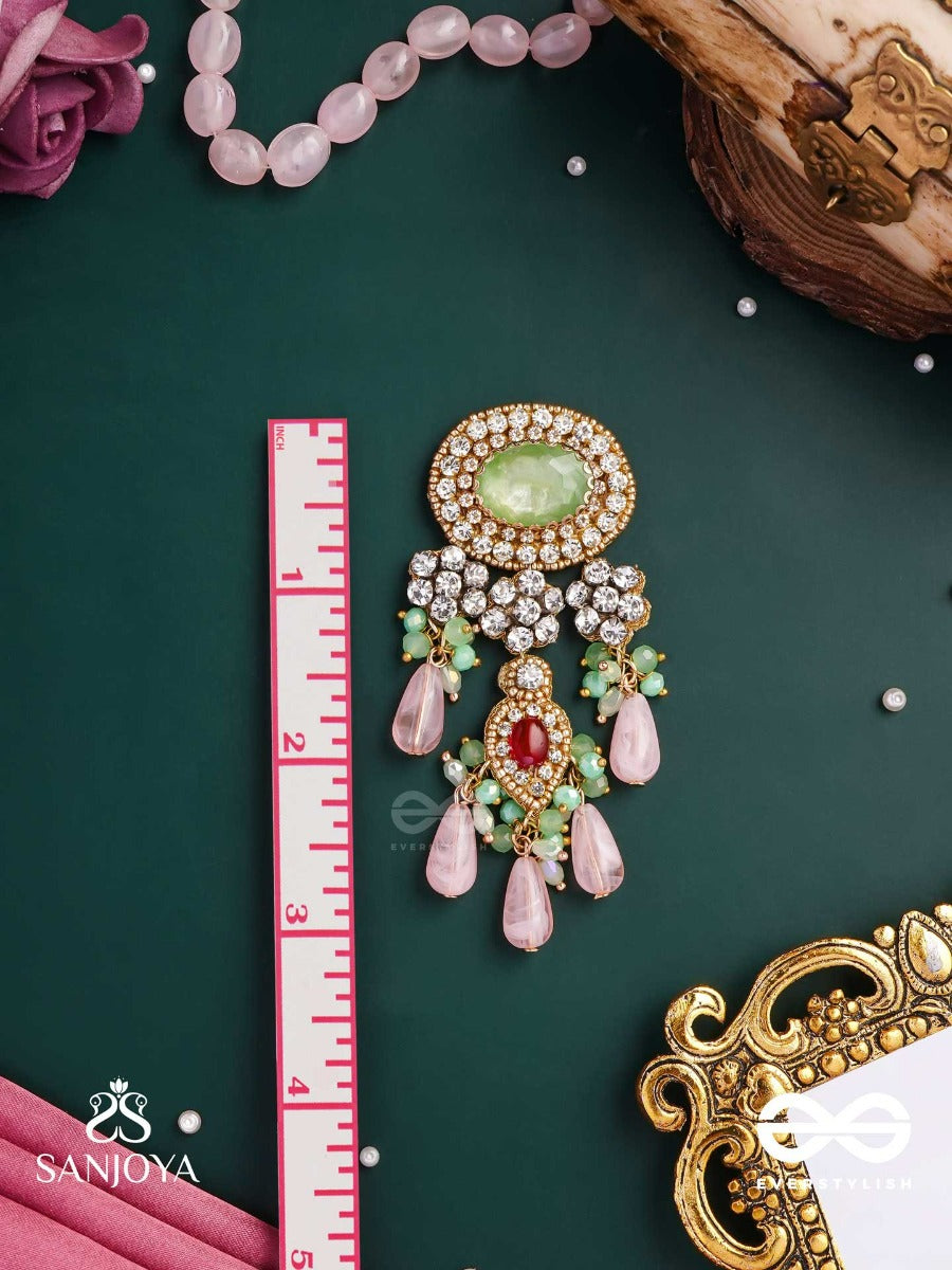 Pankhuri Dhara - Suhana Khan Inspired Earrings Featuring Cascading Pink Beads And Sparkling Gemstones