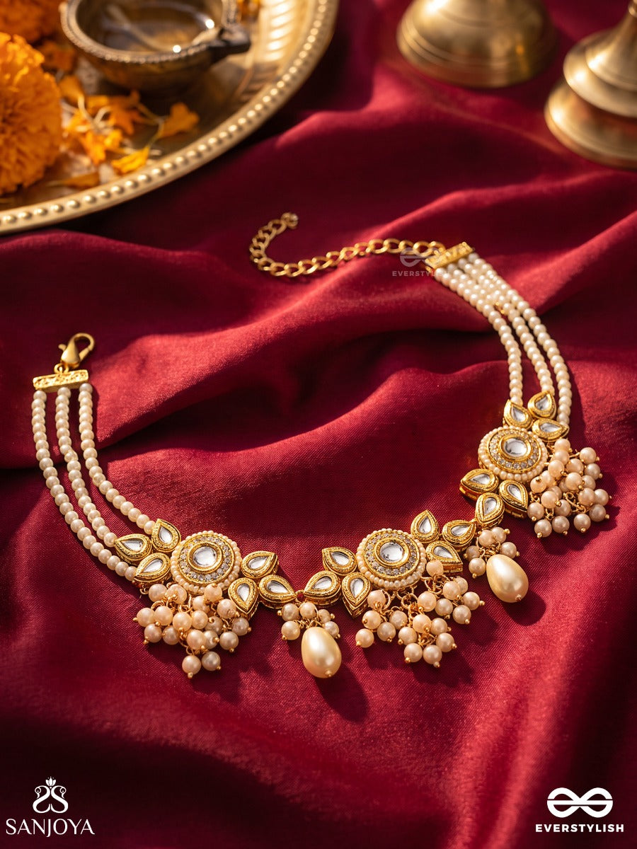 Kanaka Mridula - Golden Grace A Beautiful Kundan Necklace With Floral Designs And Pearls