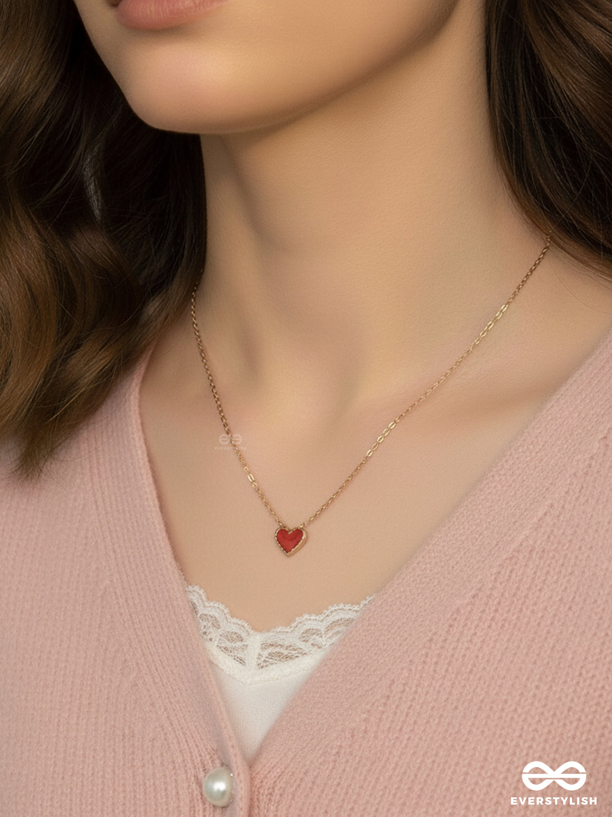 Enamoured Heart - Stainless Steel Anti-Tarnish Red Heart Neckpiece