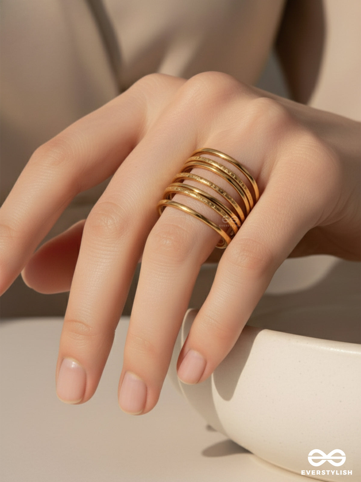 Layers Of Orbit - Golden Multi Band Stainless Steel Anti-Tarnish Ring