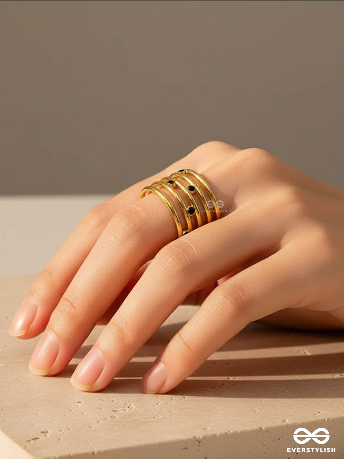 Spiral Poise - Multi Band Stainless Steel Anti-Tarnish Golden Ring