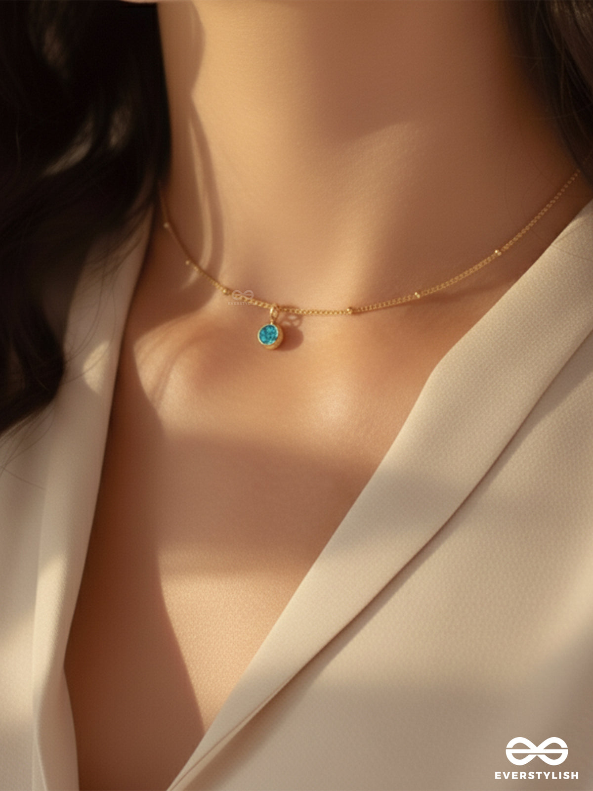 Teal Aura - Stainless Steel Anti-Tarnish Elegant Blue Pendant Necklace
