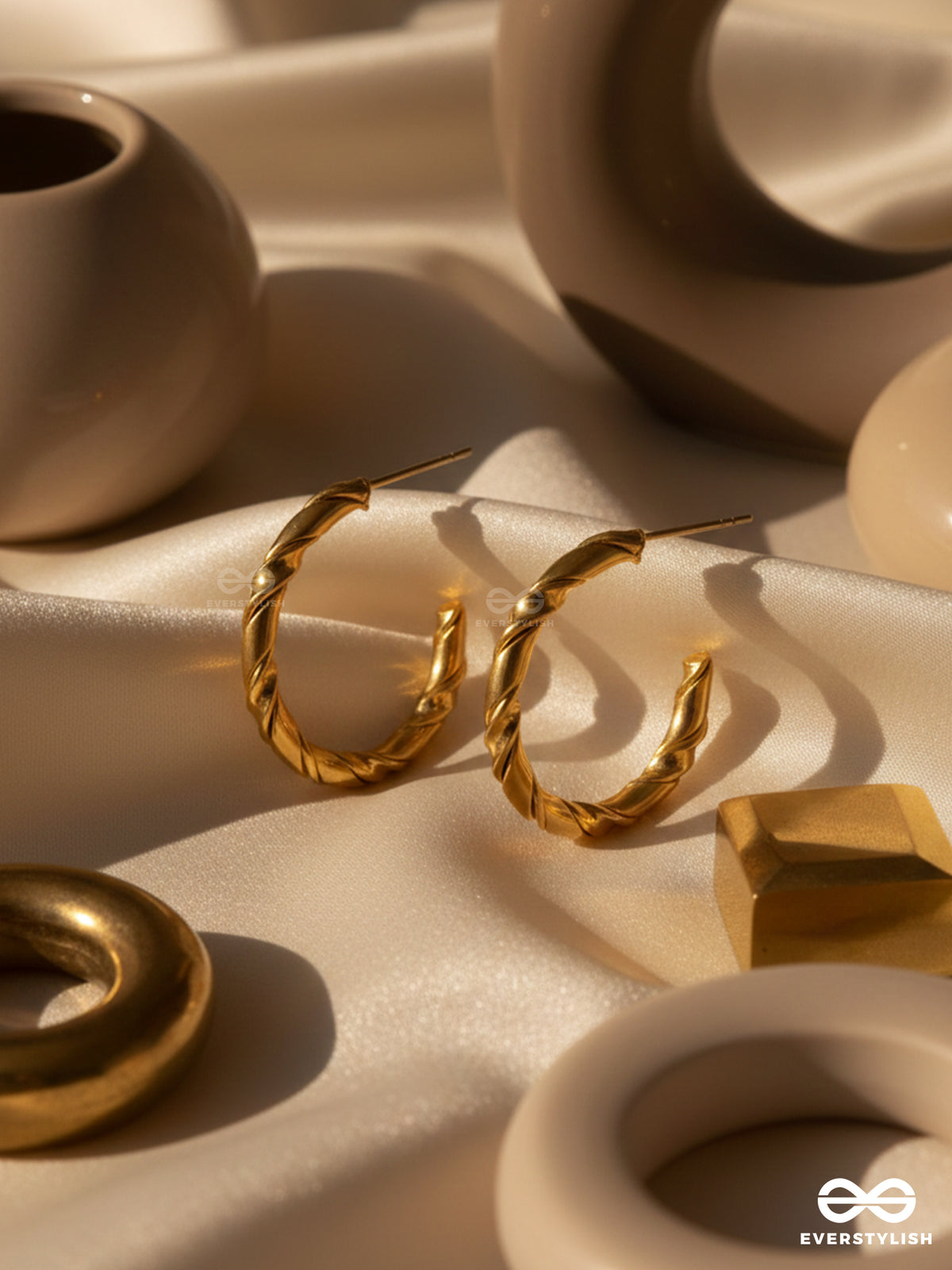 Golden Vortex - Textured Stainless Steel Anti-Tarnish Hoop Earrings