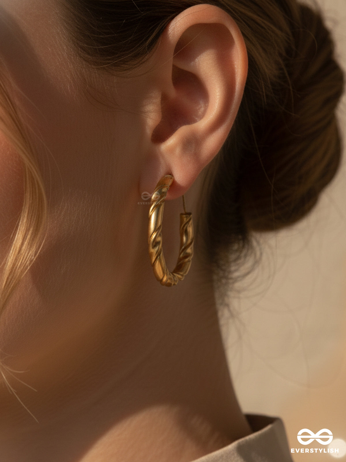 Golden Vortex - Textured Stainless Steel Anti-Tarnish Hoop Earrings