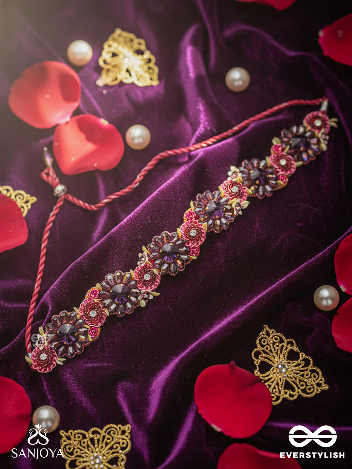 Varnamala Abhushana - Adornment Of Colors - Headband With Gemstones And Beads In Floral Patterns