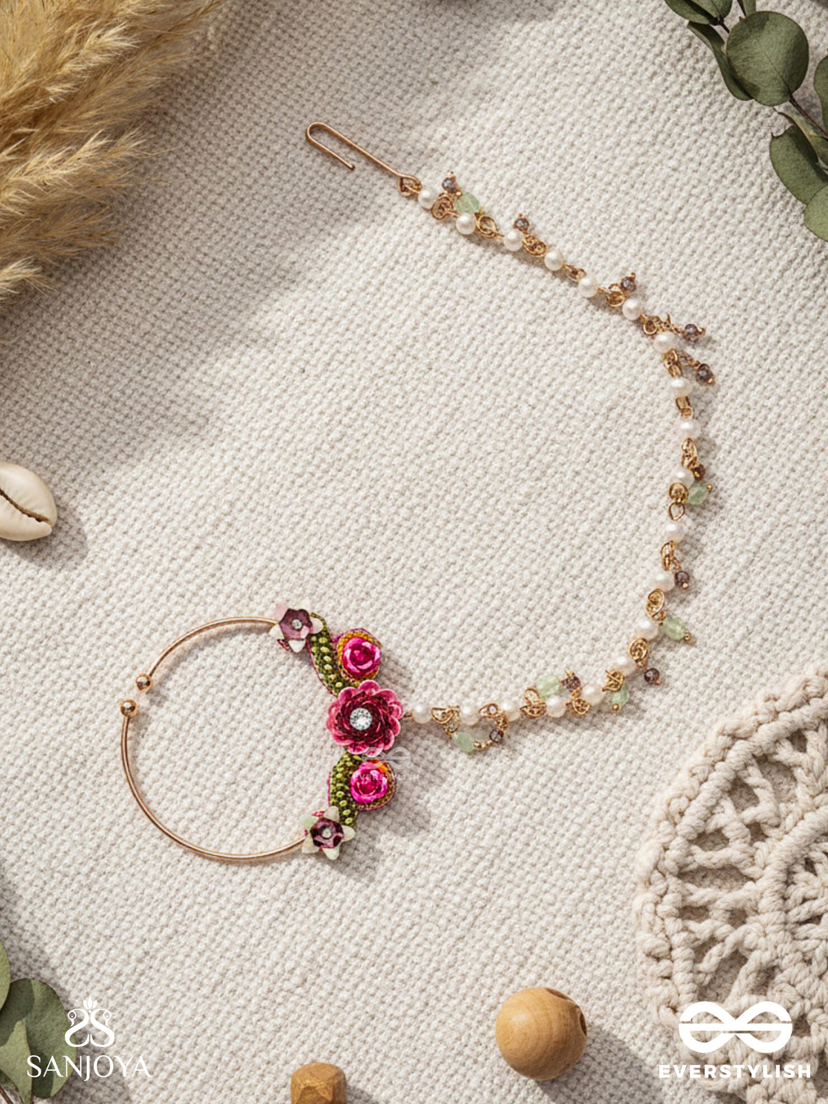 Varnamala Abhushana - Adornment Of Colors - Floral Motifs With Pearls Nath