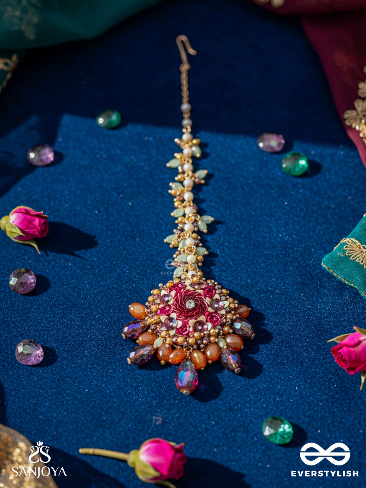 Varnamala Abhushana - Adornment Of Colors - Beads, Glass Drops And Floral Motifs Maangtika