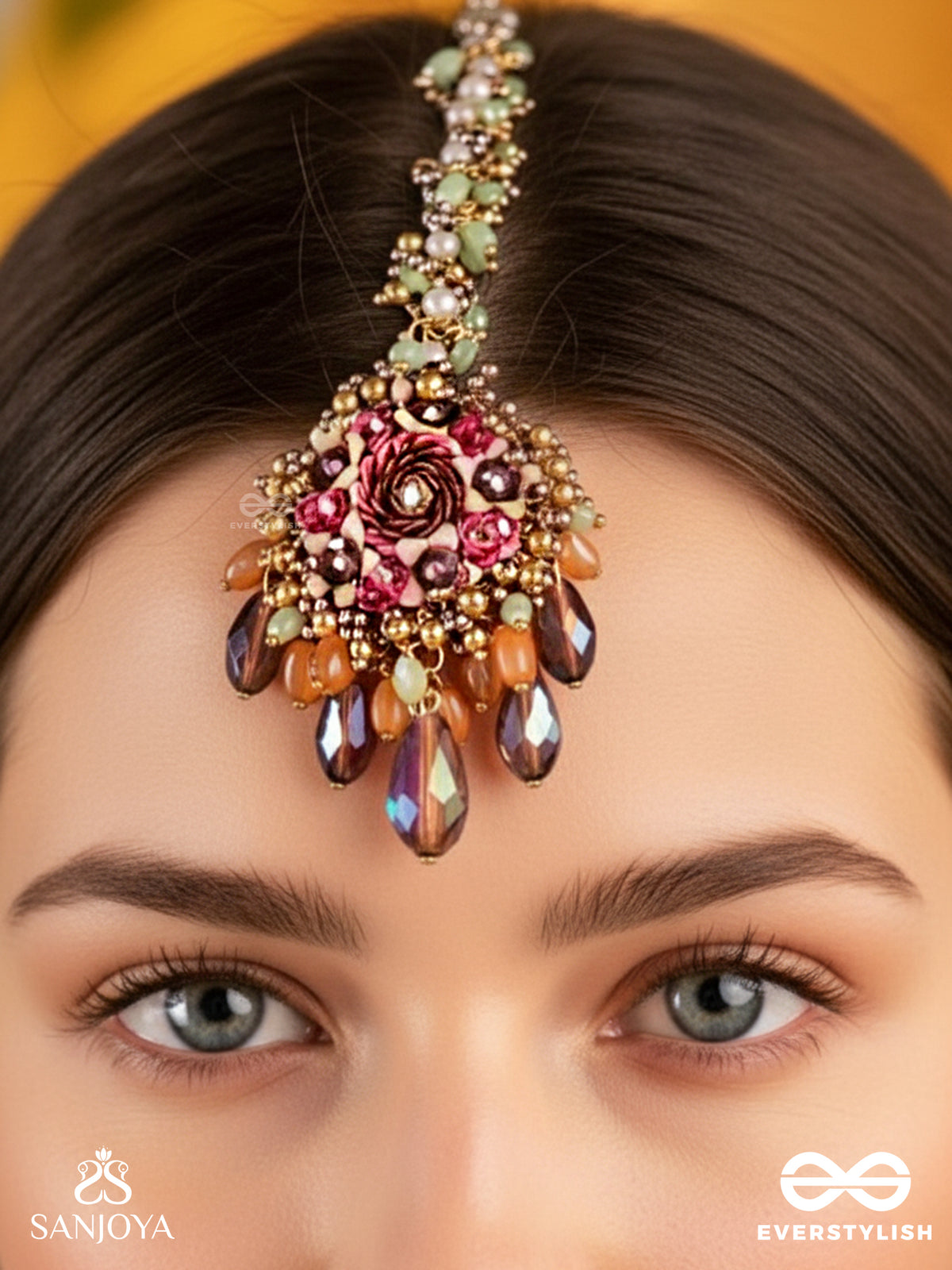 Varnamala Abhushana - Adornment Of Colors - Beads, Glass Drops And Floral Motifs Maangtika