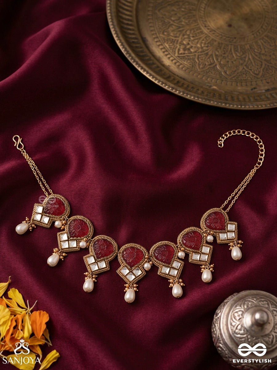 Premabhushanam - Adornment Of Love - Red Enamel On Stones, Pearls And Kundan Detailing Choker Necklace