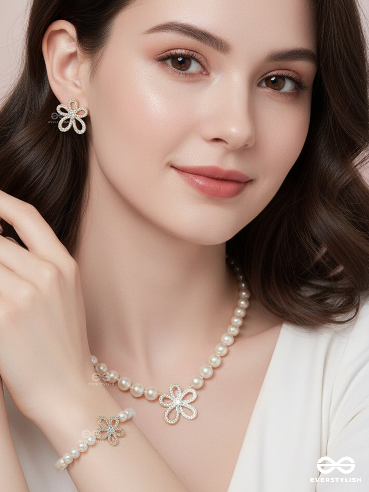 Blossom Pearl - Delicate Beauty In Every Detail Set With Neckpiece, Earrings And Bracelet
