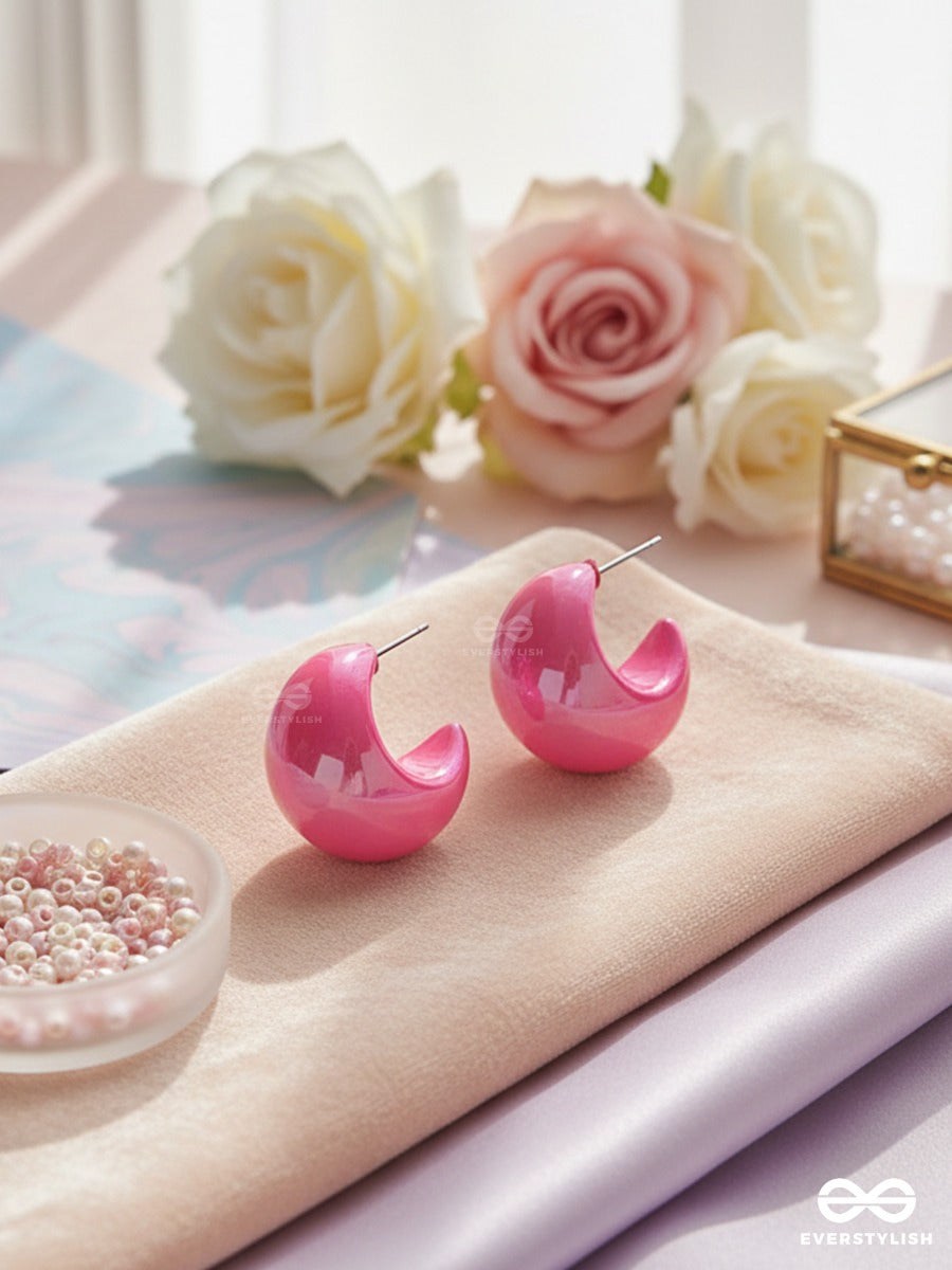 Candy Swirl- Modern Chunky Pink C-Loop Earrings