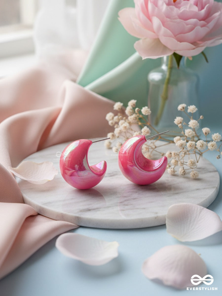 Candy Swirl- Modern Chunky Pink C-Loop Earrings