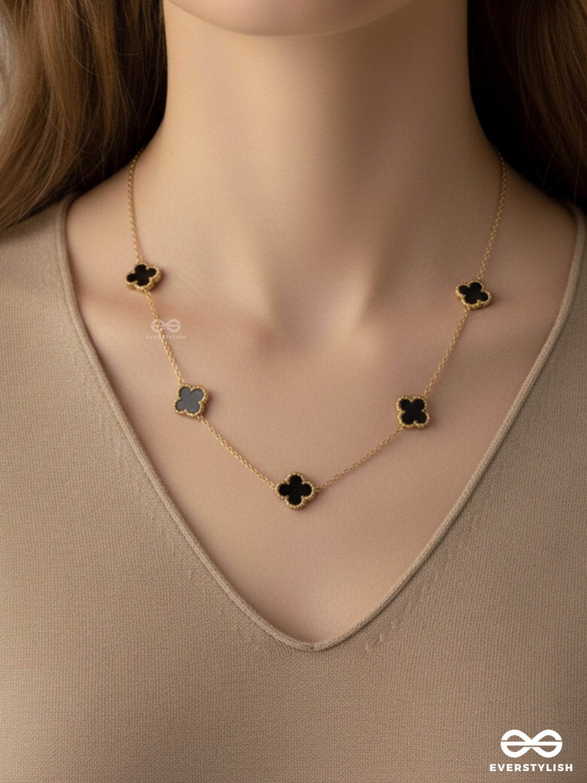 Golden Black Clover - Stainless Steel Necklace