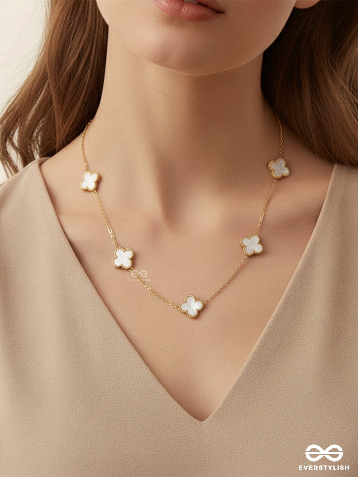 Golden White Clover - Stainless Steel Necklace
