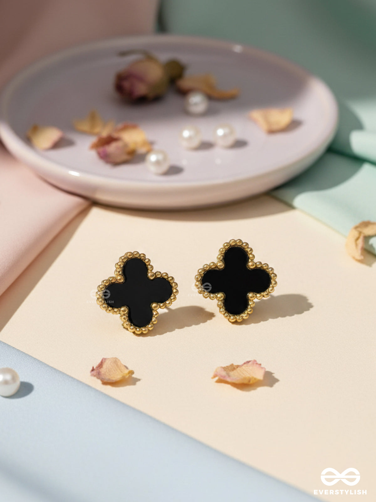Dark Dynasty - Black Clover Stainless Steel 18K Gold Plated Anti Tarnish Earrings