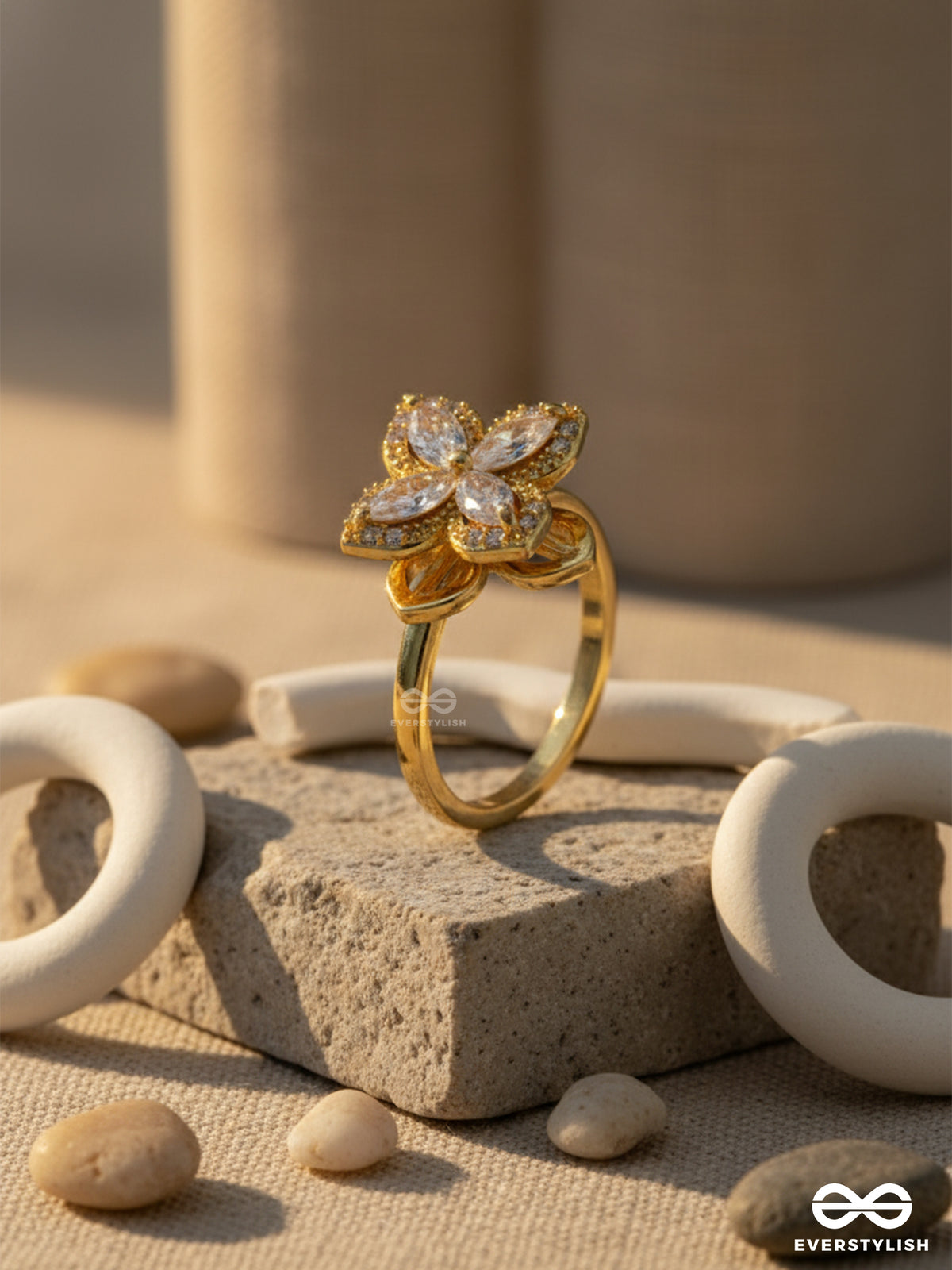 Dreamy Magnolia - Anxiety Spinning Ring Inlaid With Cubic Zicronia Stones