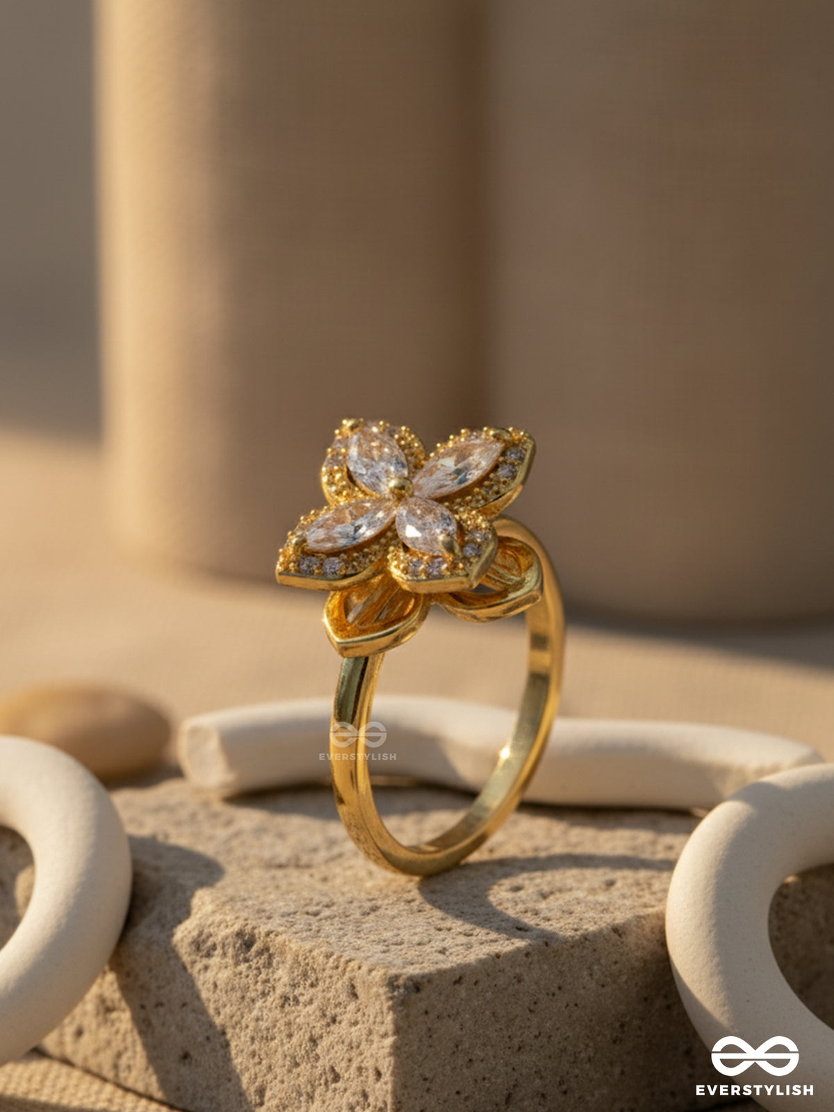 Dreamy Magnolia - Anxiety Spinning Ring Inlaid With Cubic Zicronia Stones
