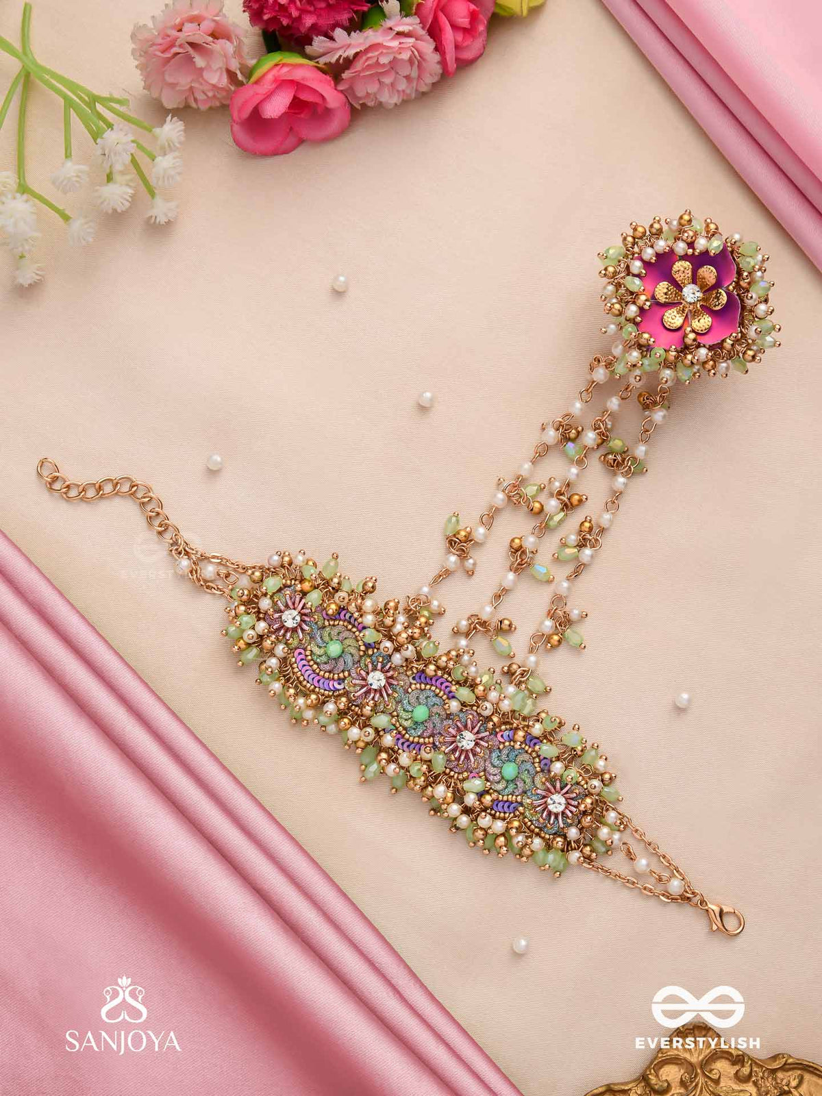 Rangolika - A Canvas Of Colors - Pearls, Colorful Beads And Golden Hand Embroiderd Hathphool