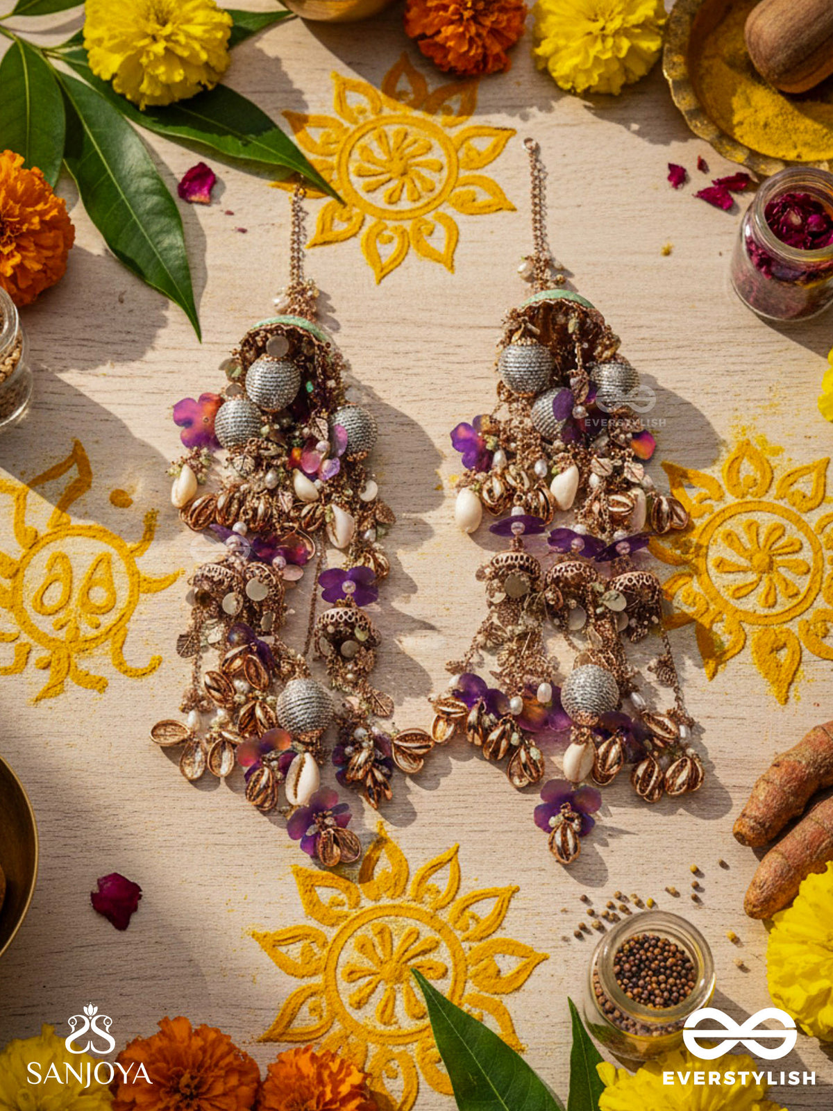 Rangolika - A Canvas Of Colors - Floral Inspired Metallic Chains With Vibrant Beads And Shells Hand Embroiderd Kaleere