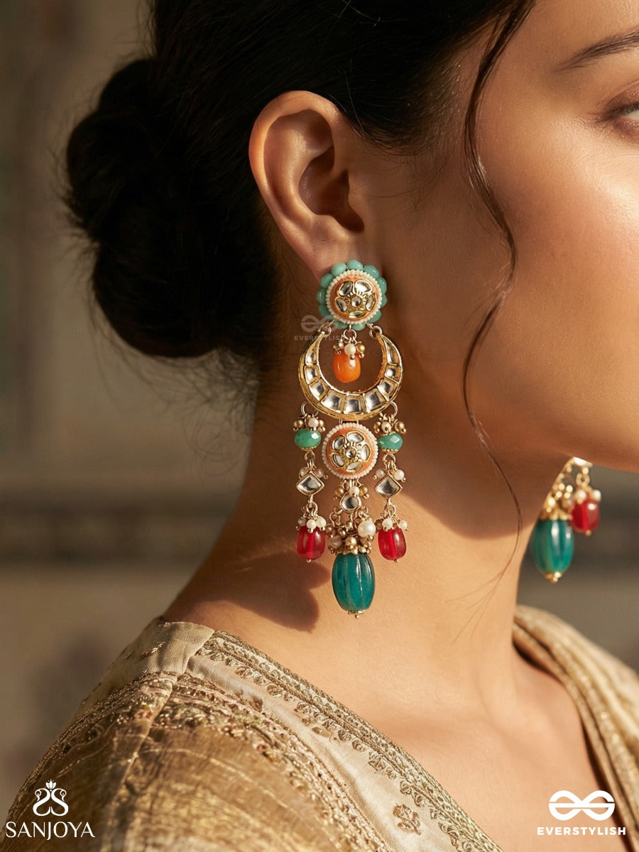 Trayamika - Triple Grace - Statement Earrings With Ornamental Tiers And Multi-Drop Accents