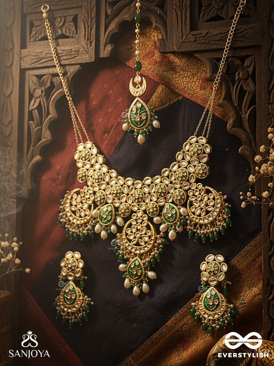 Hridayaprakriti - Nature Of The Heart - Hand Embroidered Bridal Kundan Set With Necklace, Earrings And Maangtika