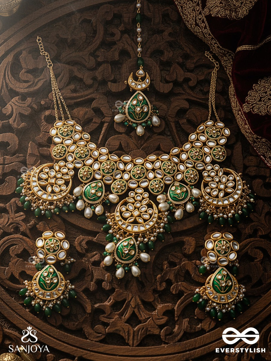 Hridayaprakriti - Nature Of The Heart - Hand Embroidered Bridal Kundan Set With Necklace, Earrings And Maangtika