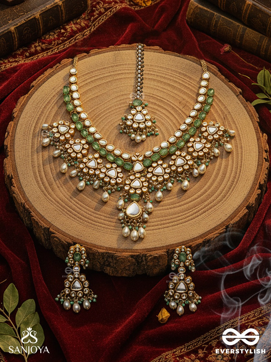 Madhurashri - Sweet Splendor - Hand Embroidered Bridal Kundan And Pearl Set With Necklace, Earrings And Maangtika