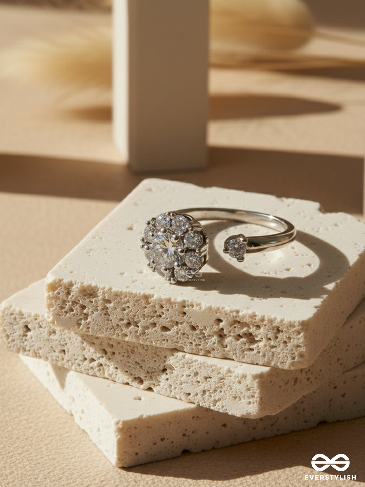 Eternal Spark- Silver-Plated Anti-Tarnish Anxiety Spinning Ring Inlaid With Cubic Zicronia Stones